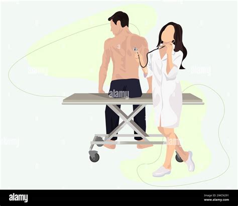 Medical Checkup Illustration Man Woman Doctor Stethoscope Editable