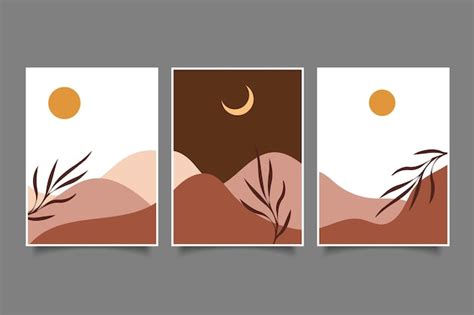 Premium Vector Boho Modern Aesthetic Landscape For Poster Decoration