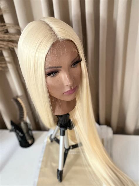 40 Bleach Blonde Long Straight Hair 613 Blonde Hair Seam Lace Wigs Synthetic Lace Front Hair Wig