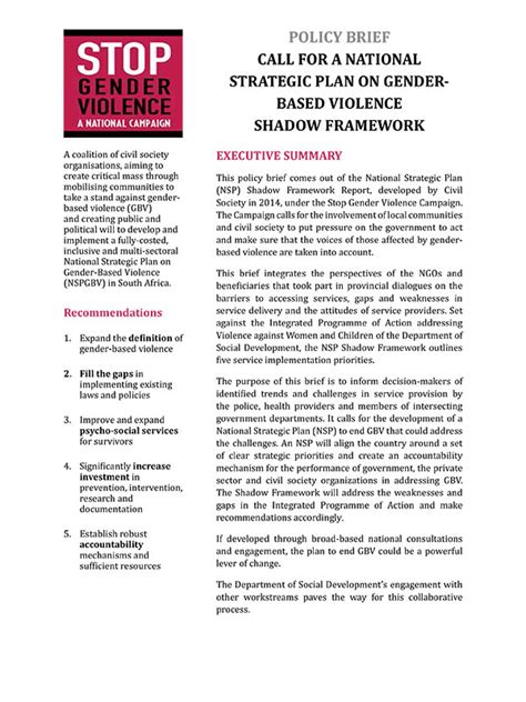 Call For National Strategic Plan On Gender Based Violence Shadow Framework Sonke Gender Justice