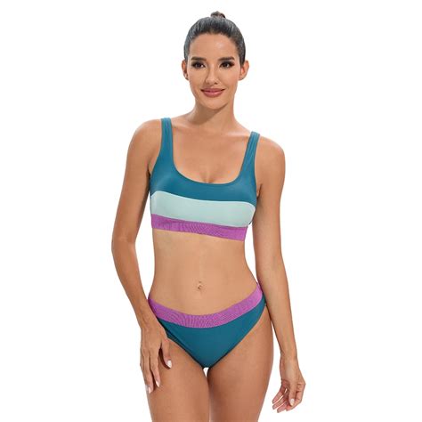 Color Block Bikini Set High Quality Beachwear Latest Swimsuit Two Piece