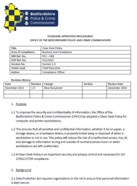 Clean Desk Policy Checklist Template: 40+ Templates useful for Data Protection of your Company ...