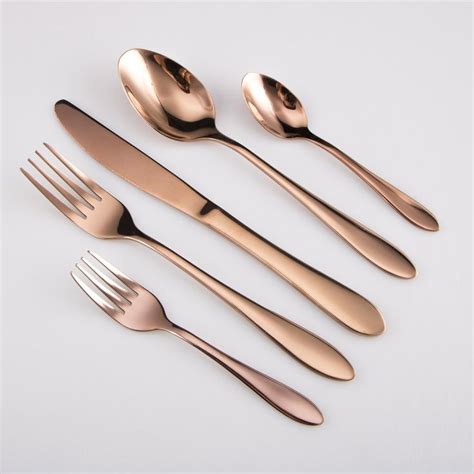 Piece Rose Gold Plated Flatware Set Service For Shiny Copper