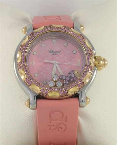 17000 Chopard Happy Sport Pink Sapphire And Diamond18k Goldsteel Ladies Watch Ebay Pink