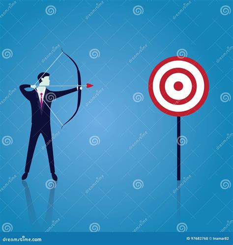 Businessman Focus To Hit Target With Bow And Arrow Stock Vector