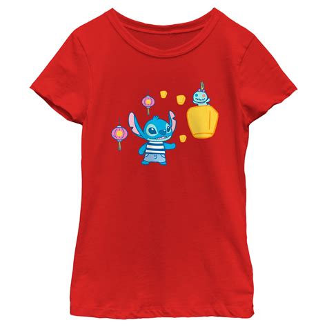 Girl S Lilo And Stitch Lantern Festival Scrump And Stitch Graphic Tee Red Medium