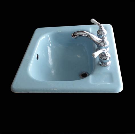 Vintage Kohler K 2894 Cast Iron Blue Enamel Bathroom Sink Etsy