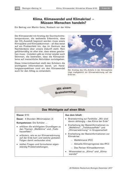 Klimawandel Und Nachhaltigkeit Im Unterricht Raabe