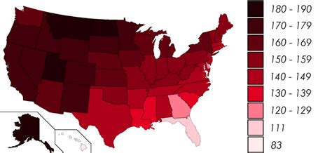 Range Between Record High And Low Temperatures In The Unites States In Degrees Fahrenheit