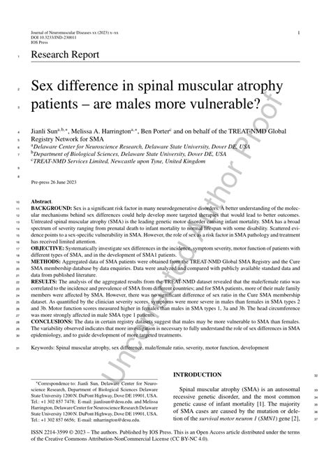 Pdf Sex Difference In Spinal Muscular Atrophy Patients Are Males More Vulnerable