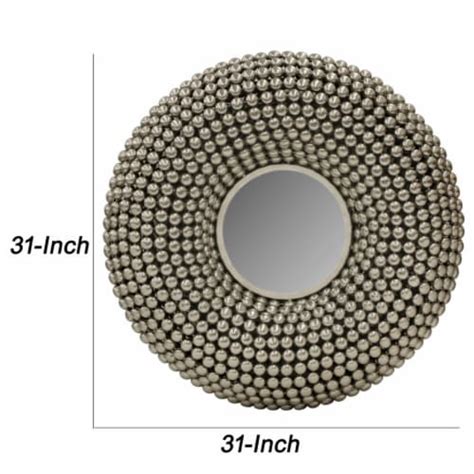 31 Inch Metal Wall Decor With Mirror And Studded Nail Accents Silver