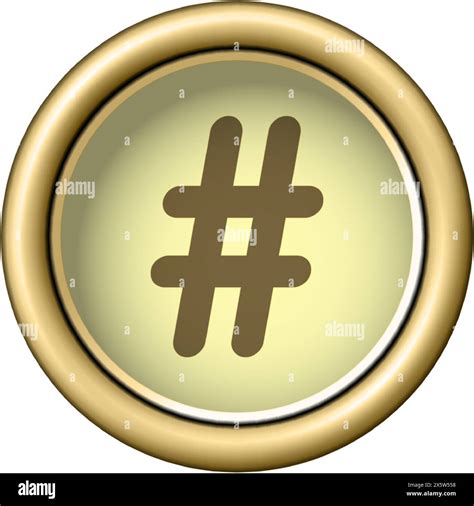 Hash number sign symbol. Vintage golden typewriter button isolated on ...