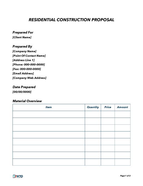 Free Construction Proposal Templates Excel And Word