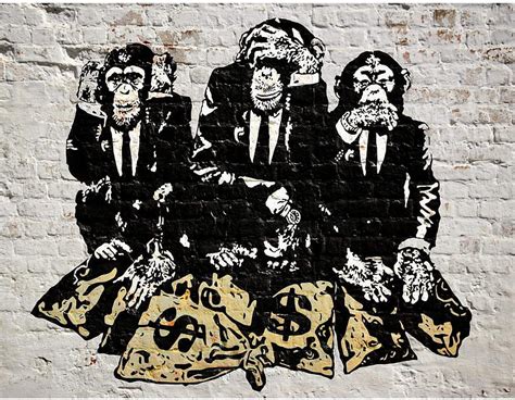 Banksy Street Art Monkey Money Bags Three Wise Monkeys Hd Wallpaper