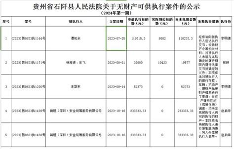 【公示】石阡县人民法院2024年关于无财产可供执行案件的公示第一期澎湃号·政务澎湃新闻 The Paper