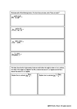 Trigonometric Limits By Grab A Pencil Tpt