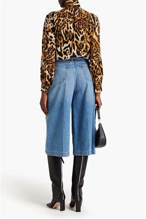 Boutique Moschino Pussy Bow Leopard Print Silk Crepe De Chine Blouse