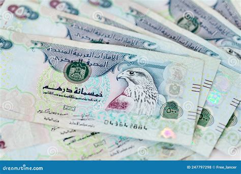 Five Hundred Dirhams Banknotes Uae Dirhams Paper Money Closeup View