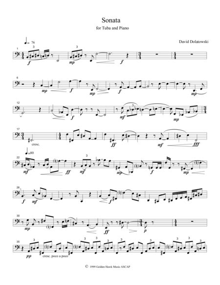 Sonata For Tuba And Piano Tuba Part By David Dolatowski Sheet Music