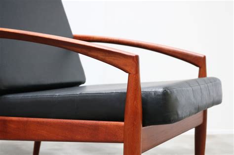 Danish Teak Paper Knife Lounge Chairs In Black By Kai Kristiansen For