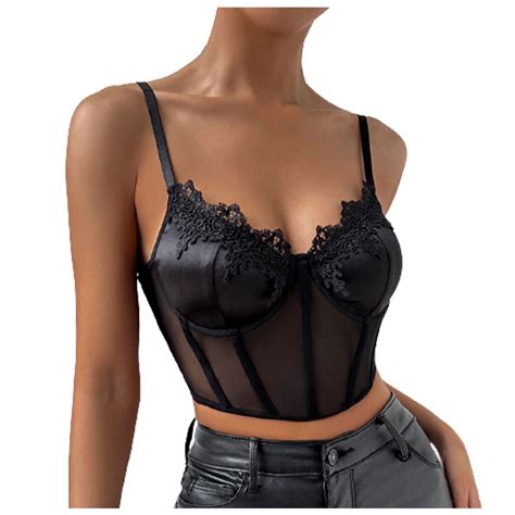 Uyisj Womens Corset Top Lace Mesh Sexy Vintage Bodice Overbust Bustier