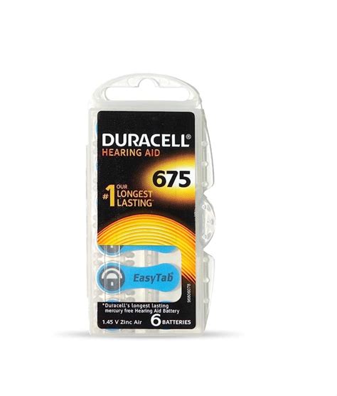 Duracell Easy Tab Hearing Aid Battery Size 675 Zinc Air Mercury Free