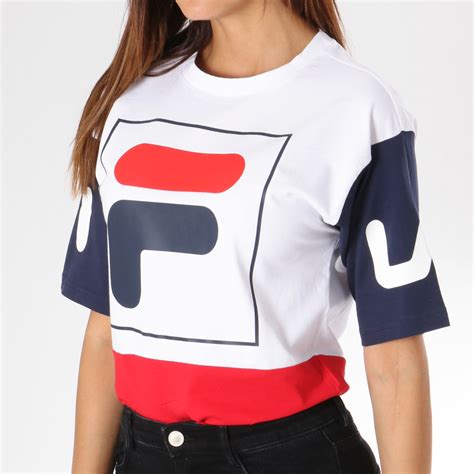 Fila Tee Shirt Femme Late Cropped 682398 Blanc Bleu Marine Rouge