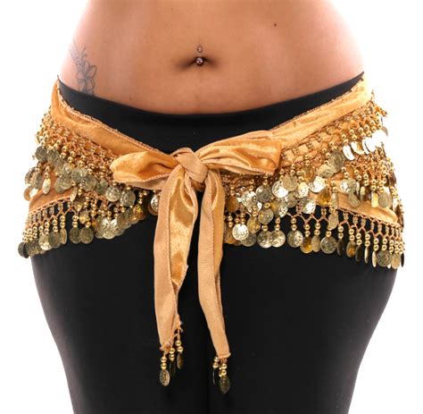 1x 4x Plus Size Golden Velvet Belly Dance Gold Coin Hip Scarf Belt