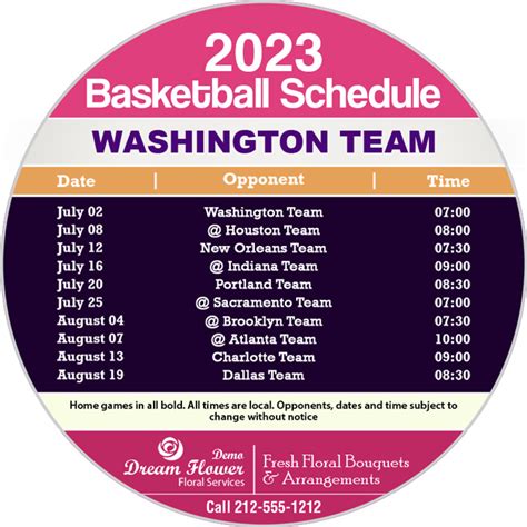 5.25 Inch Custom One Team Washington Team Basketball Schedule Circle ...