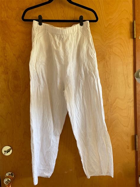 FLAX By Jeanne Engelhart Women S 100 Linen Pants Wide Leg White Size