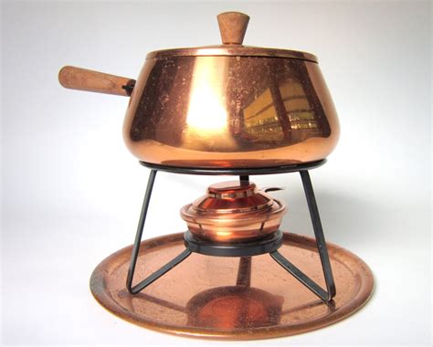 Vintage Copper Fondue Pot Complete Set With Stand