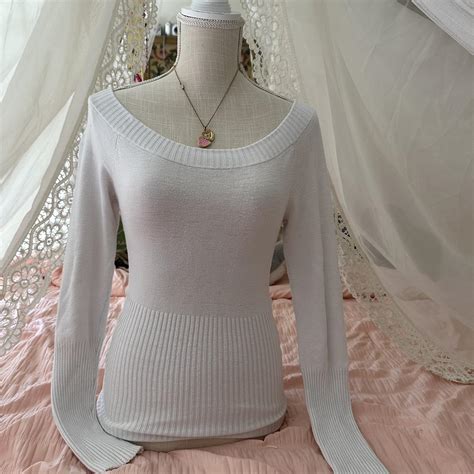 White Bebe Off Shoulder Sweater So Cute Fits Like A Depop