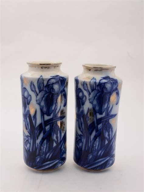 Pair Of Edwardian Flow Blue Vases Circa 1905