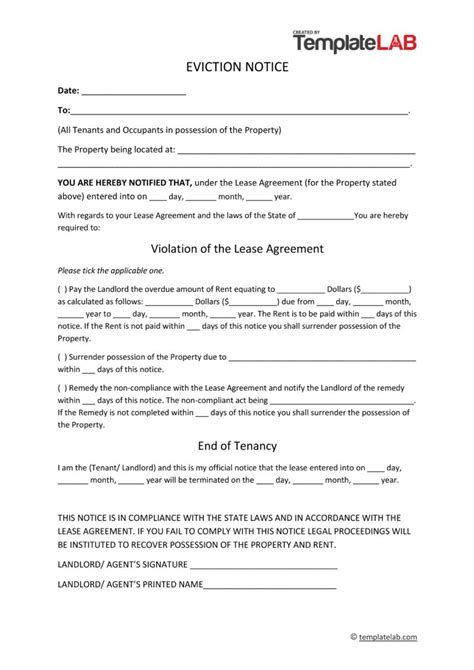 Rental Eviction Notice Template