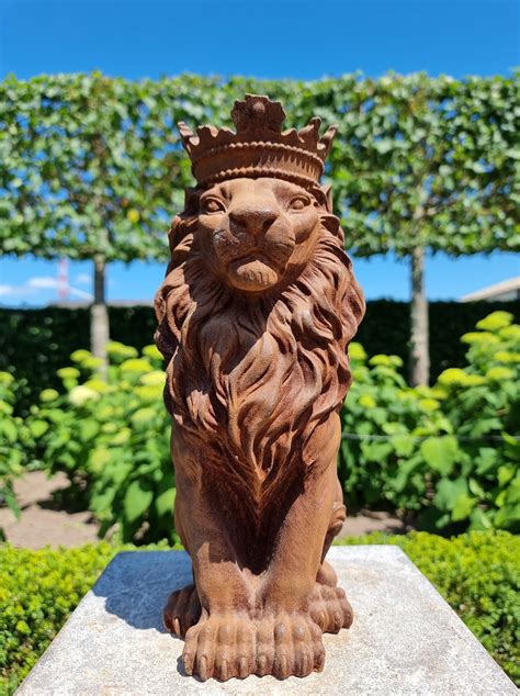 Cast Iron Lion With Crown Cast Iron Garden Sculptures Lion Etsy Uk