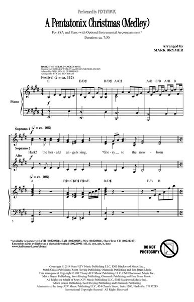 A Pentatonix Christmas (Medley) (arr. Mark Brymer) by Pentatonix - SSA - Digital Sheet Music ...