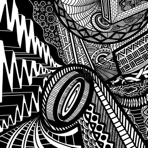 black  white abstracted  draw patterns  doodle stock