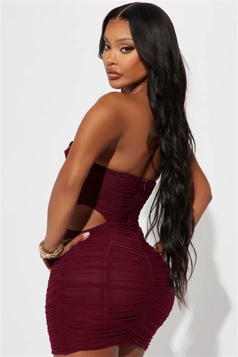 Rosie Ruched Mini Dress Burgundy Fashion Nova Dresses Fashion Nova