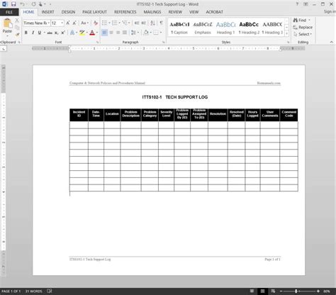 It Support Report Template