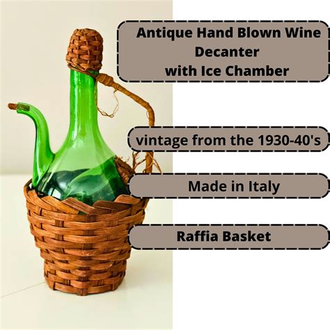 Antique Italian Hand Blown Green Glass Wine Decanter With Ice Chamber