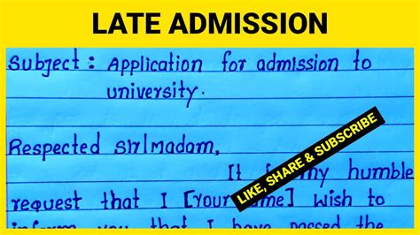 Application For Late Admission Write Application For Late Admission