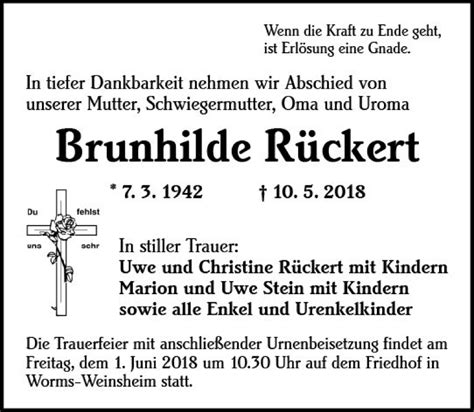 Traueranzeigen Von Brunhilde R Ckert Vrm Trauer De