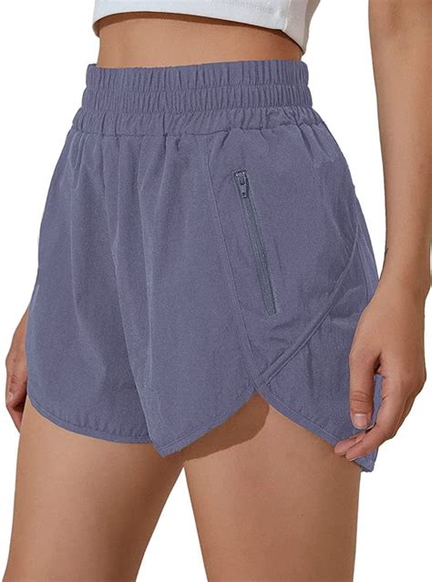 Bmjl Womens Running Shorts Elastic High Waisted Shorts Pocket Sporty Workout Shorts Quick Dry