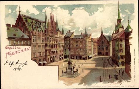 Künstler Litho Münch München Marienplatz Rathaus akpool de