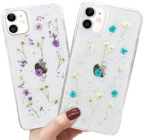 L FADNUT For IPhone 11 Pro Max Case Clear Cute Dried Real Flowers With