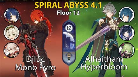 Spiral Abyss Floor 12 4 1 Diluc Mono Pyro And Alhaitham Hyperbloom