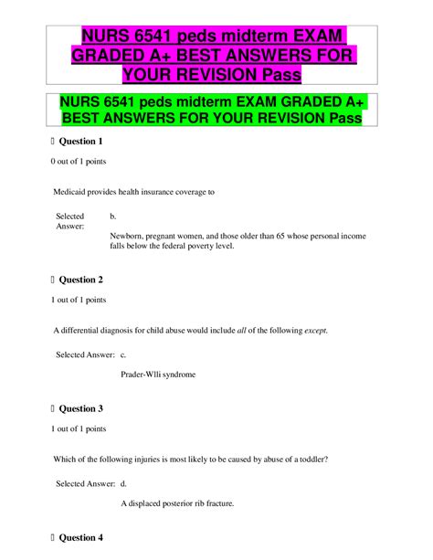 NURS 6541 Peds Midterm EXAM GRADED A BEST ANSWERS FOR YOUR REVISION