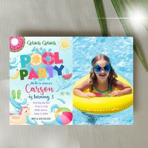 Editable And Printable Pool Party Photo Invitation Template Pool