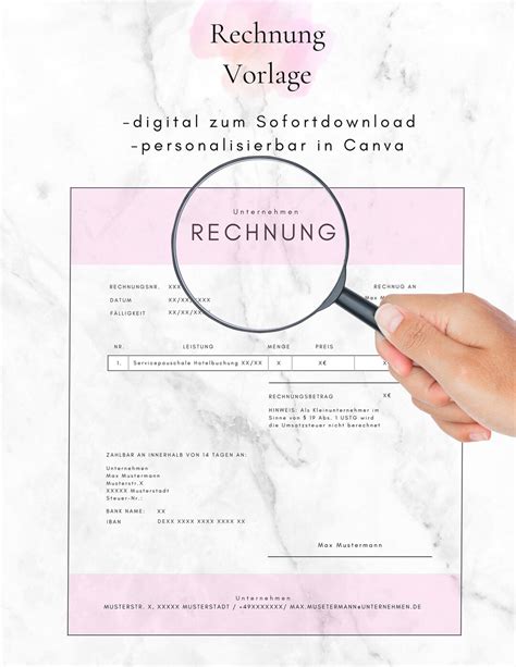 Rechnungsvorlage Rechnung Kleinunternehmer Rechnung Etsy