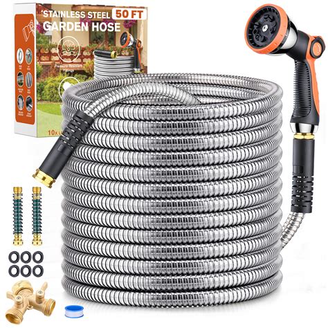 50ft 304 Stainless Steel Garden Hose Heavy Duty Water Resistant With